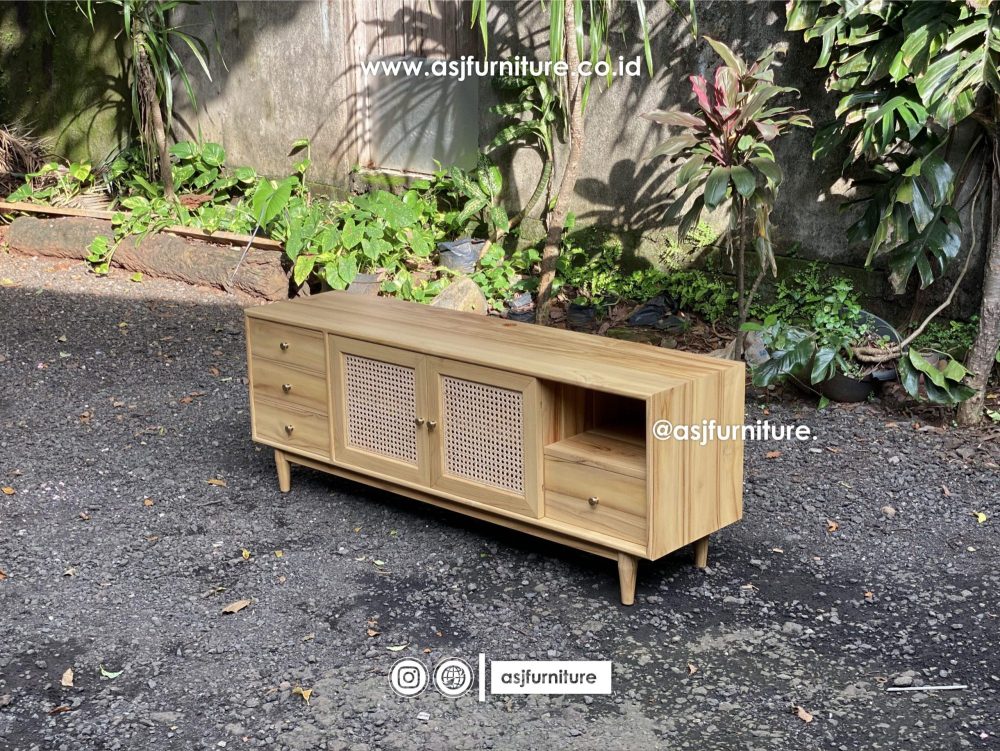 Meja TV Jati Rotan Natural Modern Minimalis