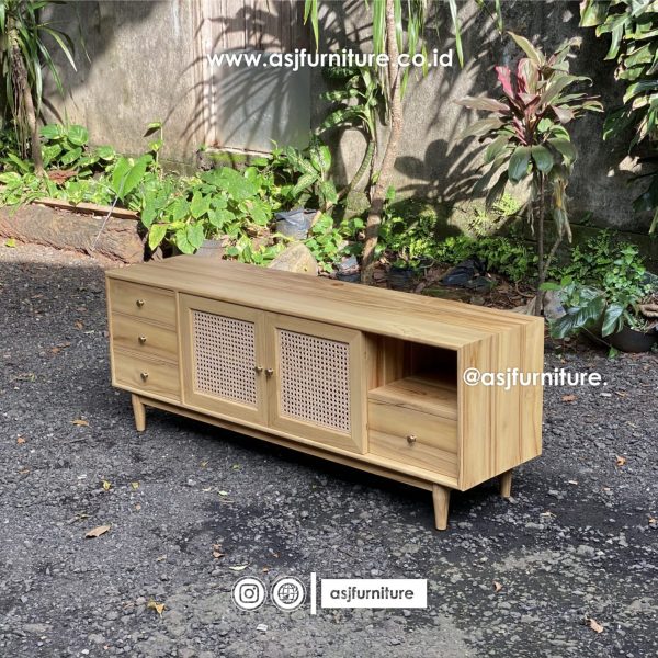Meja TV Jati Rotan Natural Modern Minimalis