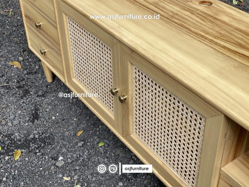 Meja TV Jati Rotan Natural Modern Minimalis