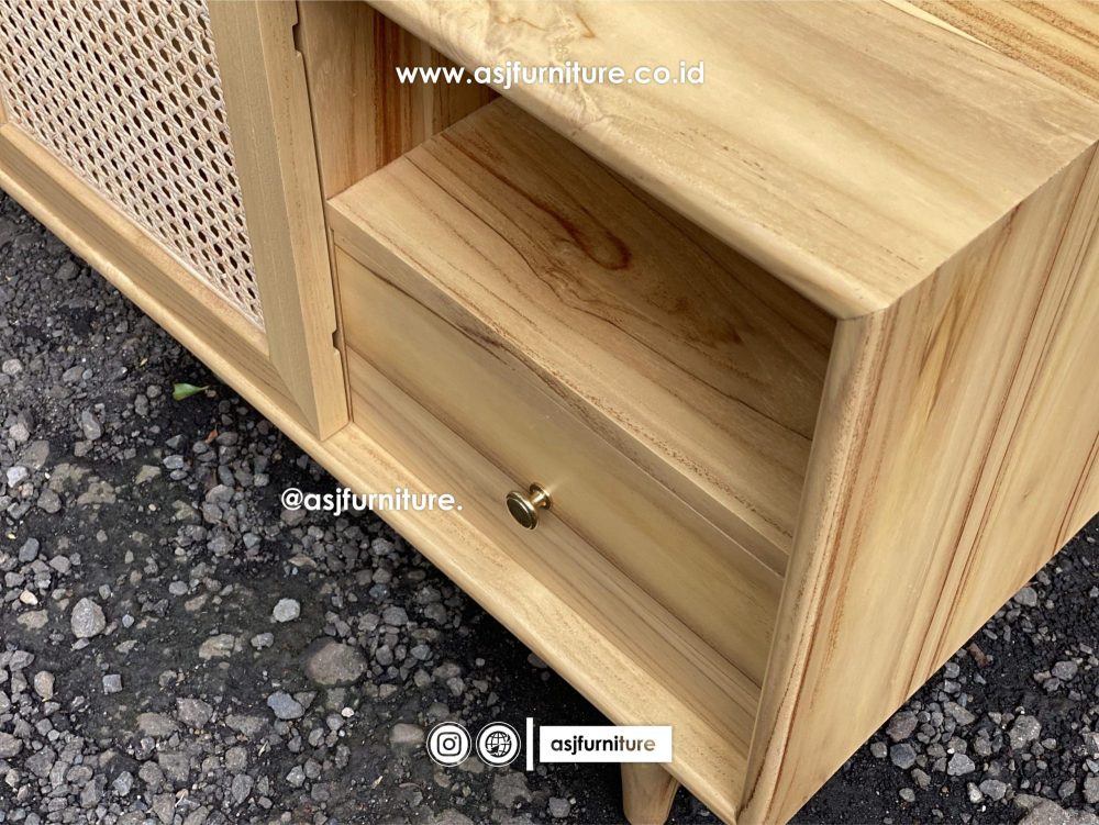 Meja TV Jati Rotan Natural Modern Minimalis