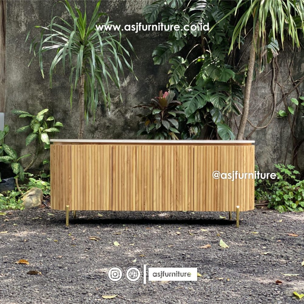 Meja TV Salur Jati Marmer Mewah Minimalis Modern