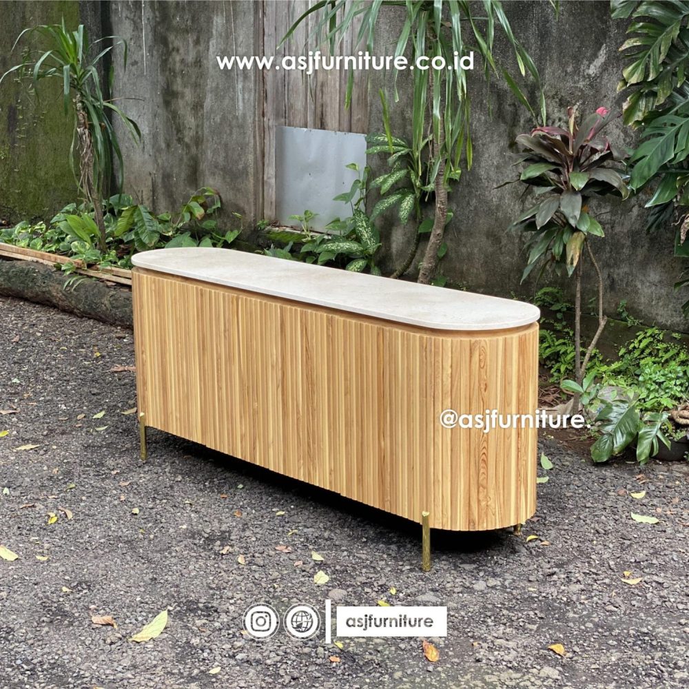 Meja TV Salur Jati Marmer Mewah Minimalis Modern