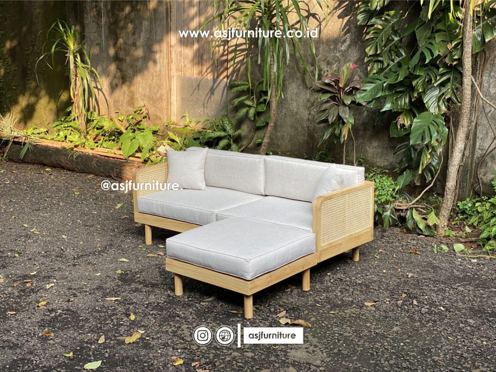 Kursi Jati Rotan Leter L Dudukan Sofa Minimalis Modern