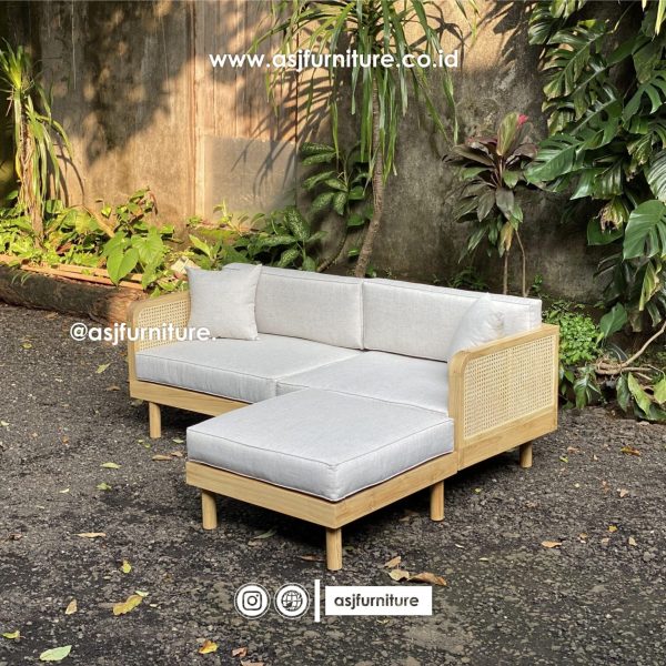 Kursi Jati Rotan Leter L Dudukan Sofa Minimalis Modern