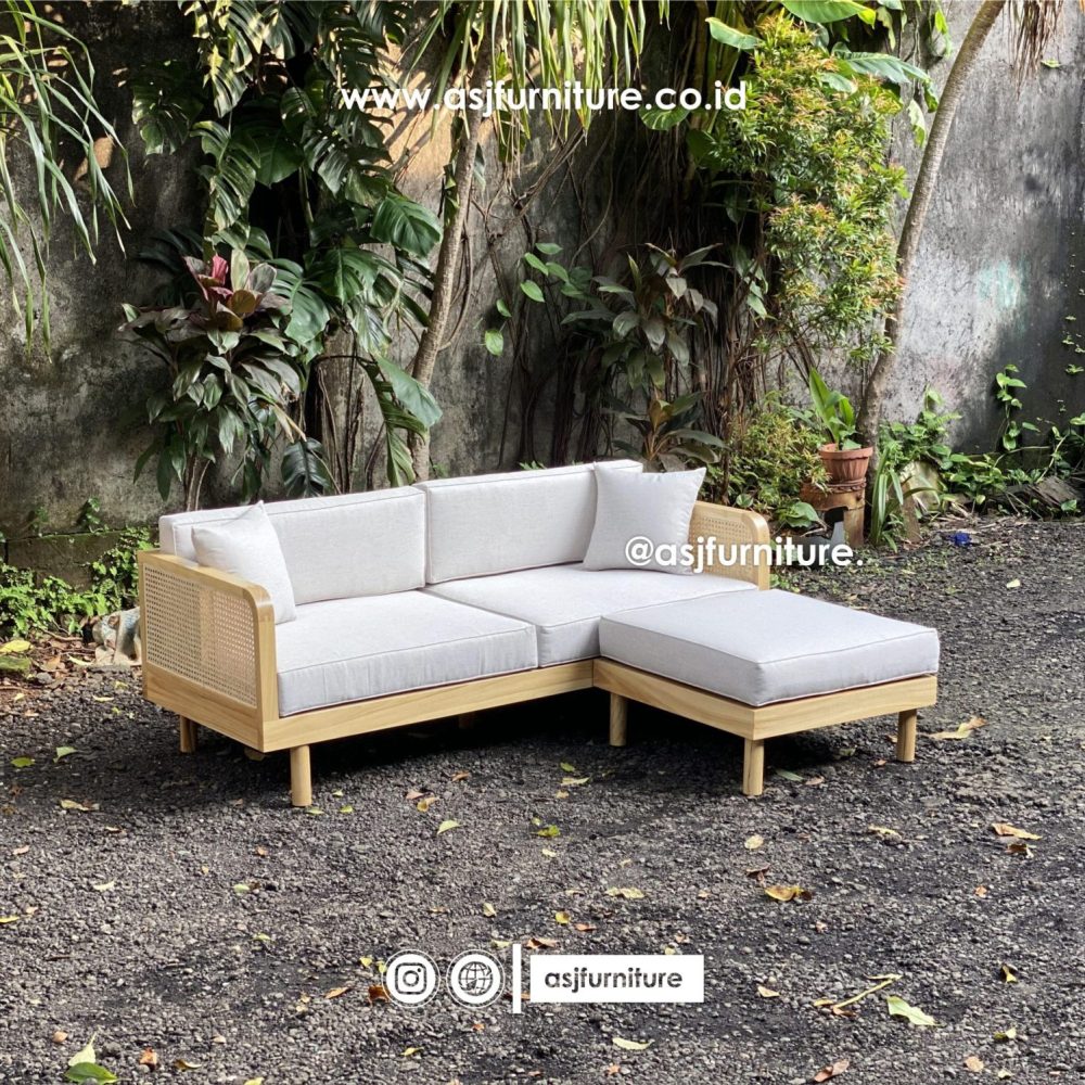 Kursi Jati Rotan Leter L Dudukan Sofa Minimalis Modern