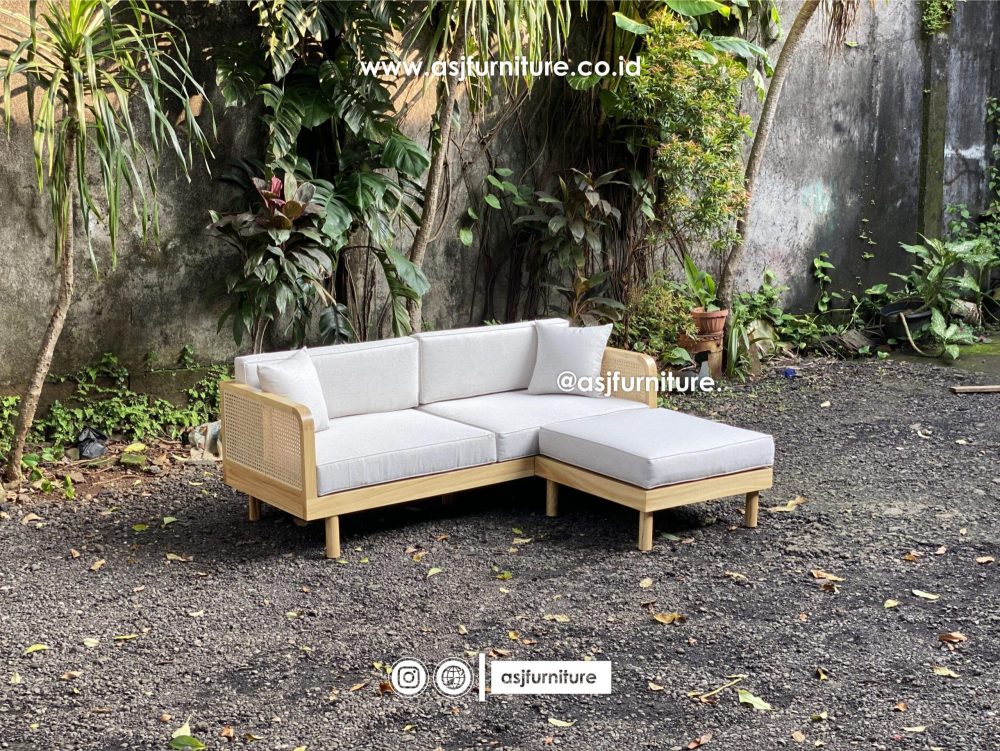 Kursi Jati Rotan Leter L Dudukan Sofa Minimalis Modern