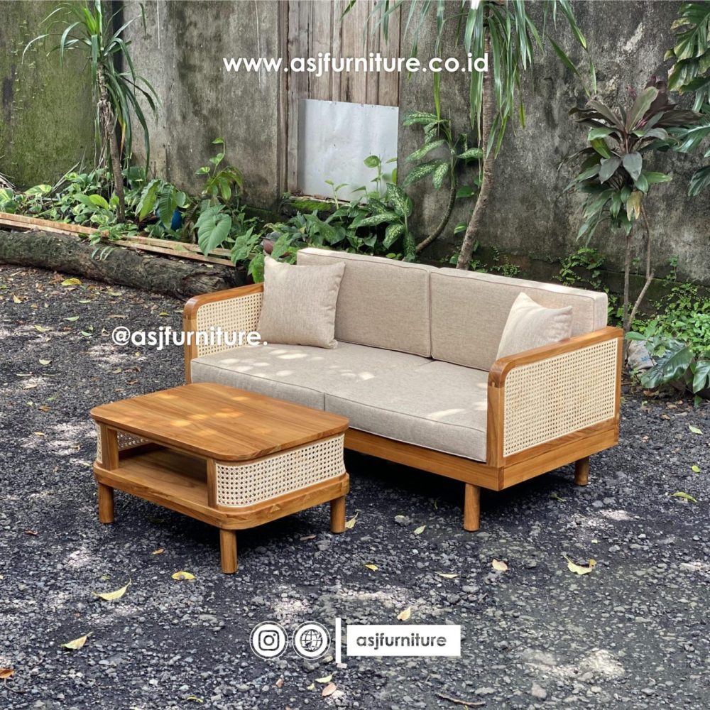 Sofa Jati Rotan Set Natural Minimalis Modern