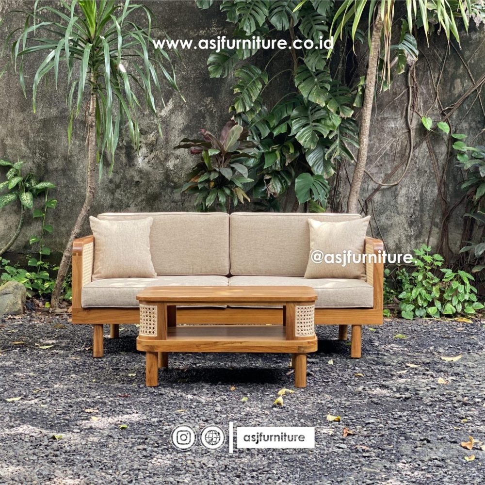 Sofa Jati Rotan Set Natural Minimalis Modern