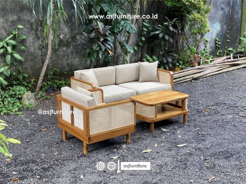 Sofa Tamu Set Jati Rotan Natural Modern Minimalis