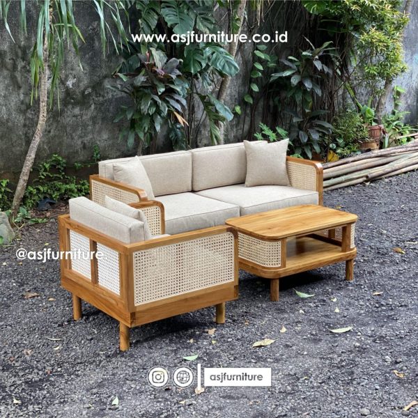 Sofa Tamu Set Jati Rotan Natural Modern Minimalis