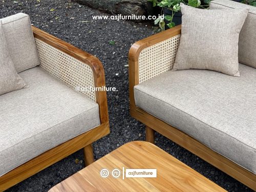 Sofa Tamu Set Jati Rotan Natural Modern Minimalis