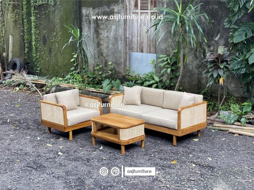 Sofa Tamu Set Jati Rotan Natural Modern Minimalis