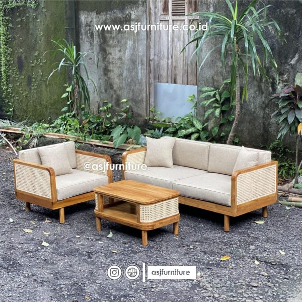 Sofa Tamu Set Jati Rotan Natural Modern Minimalis