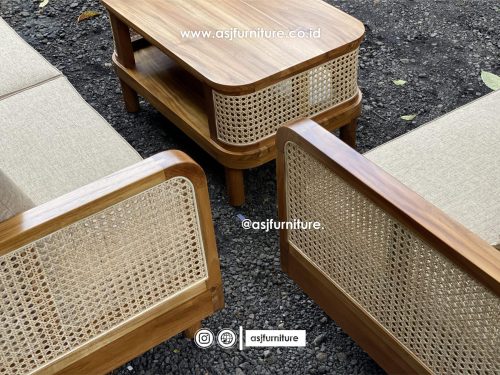 Sofa Tamu Set Jati Rotan Natural Modern Minimalis