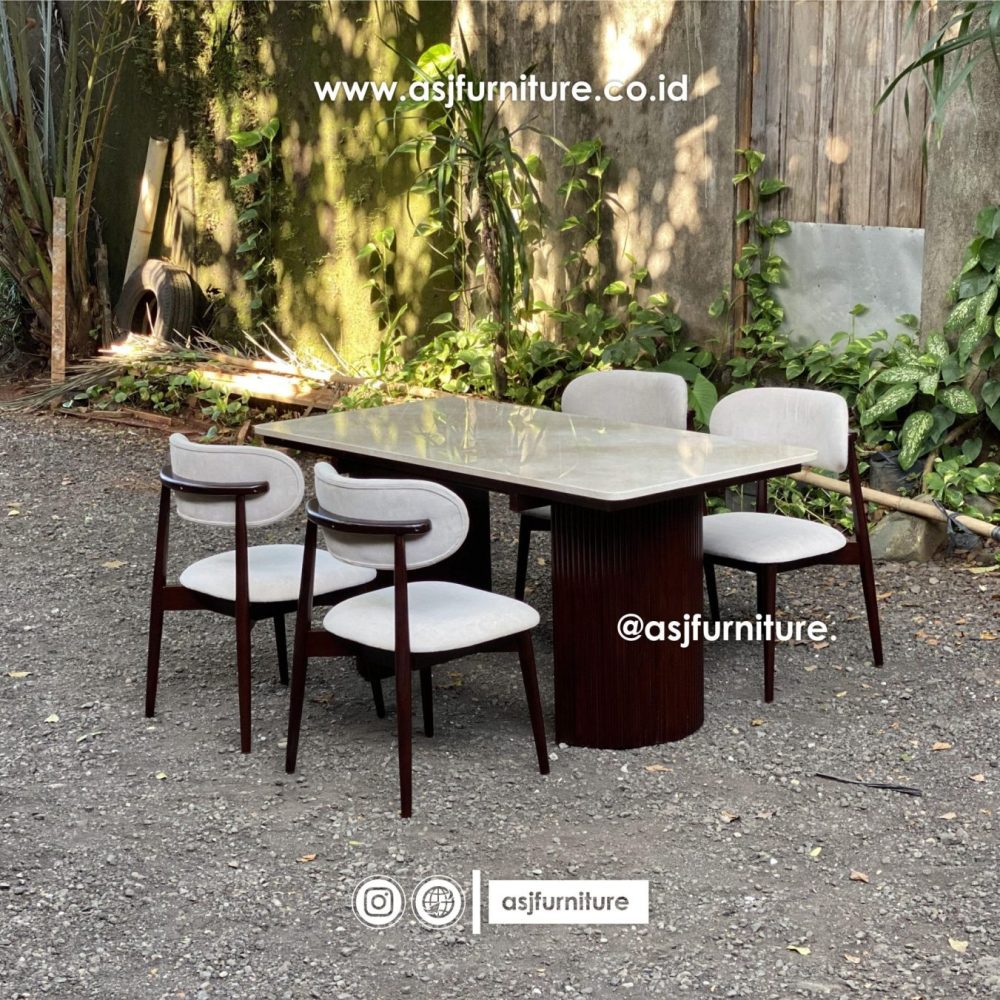 Set Meja Makan Marmer 4 Kursi Sofa Jati Modern Mewah