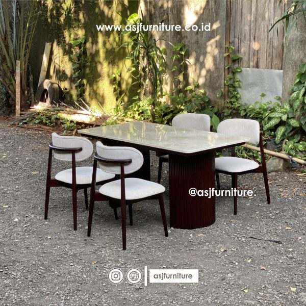 Set Meja Makan Marmer 4 Kursi Sofa Jati Modern Mewah