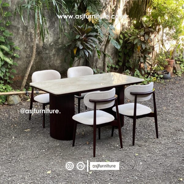 Set Meja Makan Marmer 4 Kursi Sofa Jati Modern Mewah