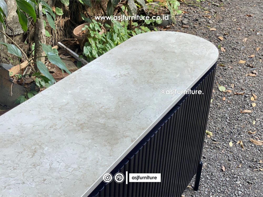 Meja TV Marmer Jati Salur Hitam Modern Mewah