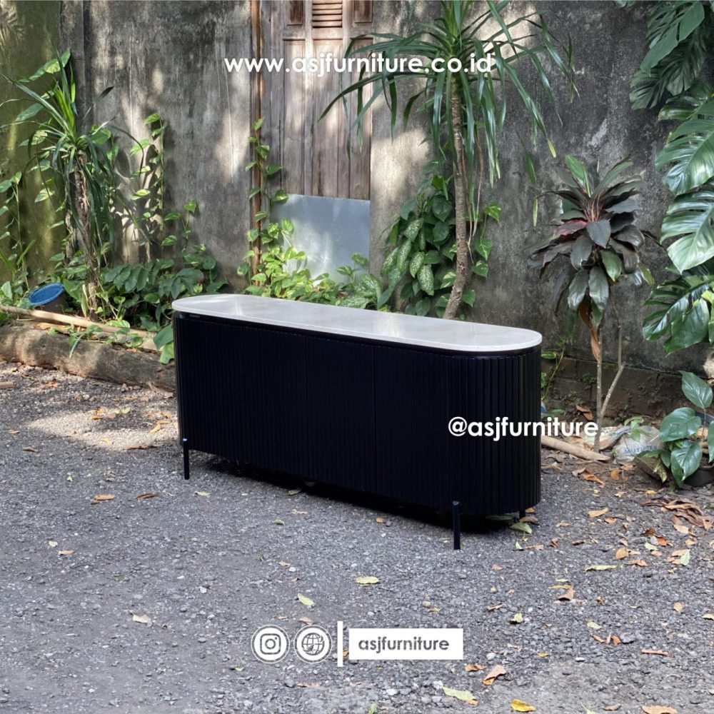 Meja TV Marmer Jati Salur Hitam Modern Mewah