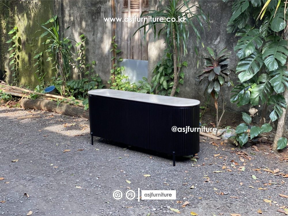 Meja TV Marmer Jati Salur Hitam Modern Mewah