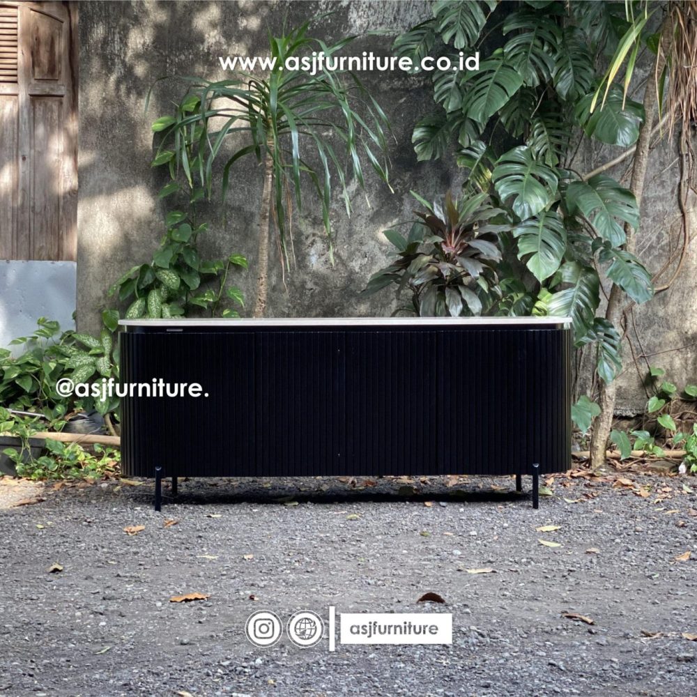 Meja TV Marmer Jati Salur Hitam Modern Mewah