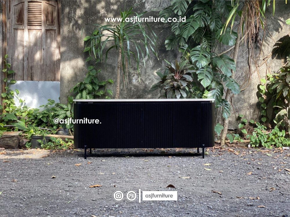 Meja TV Marmer Jati Salur Hitam Modern Mewah
