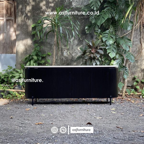 Meja TV Marmer Jati Salur Hitam Modern Mewah