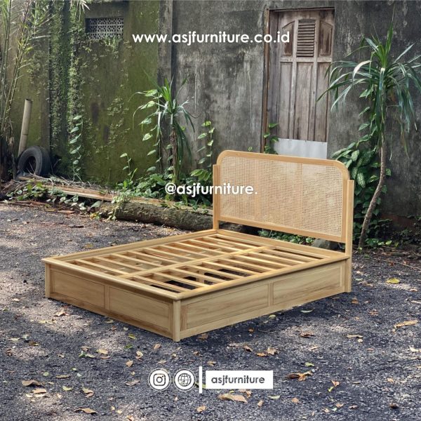 Tempat Tidur Jati Rotan 2 Laci Scandinavian Modern Minimalis