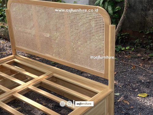 Tempat Tidur Jati Rotan 2 Laci Scandinavian Modern Minimalis