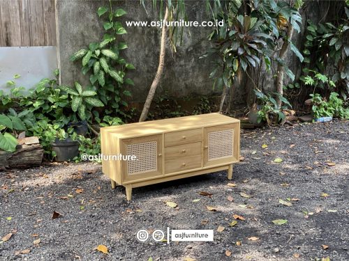 Meja TV Jati Rotan Scandinavian 3 Laci 2 Pintu Modern Minimalis Meja TV Jati Rotan Scandinavian 3 Laci 2 Pintu Modern Minimalis