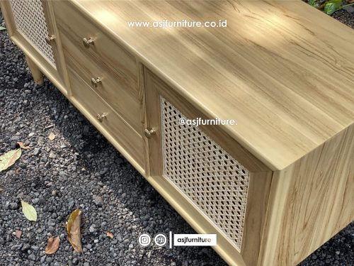 Meja TV Jati Rotan Scandinavian 3 Laci 2 Pintu Modern Minimalis Meja TV Jati Rotan Scandinavian 3 Laci 2 Pintu Modern Minimalis