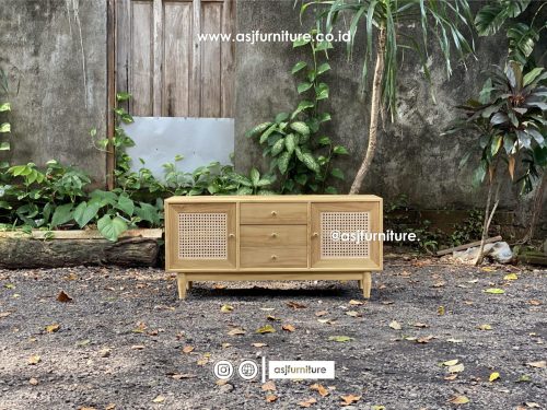Meja TV Jati Rotan Scandinavian 3 Laci 2 Pintu Modern Minimalis Meja TV Jati Rotan Scandinavian 3 Laci 2 Pintu Modern Minimalis