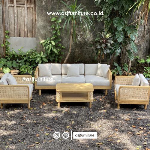 Sofa Tamu Jati Rotan 311 Meja Scandinavian Modern Minimalis