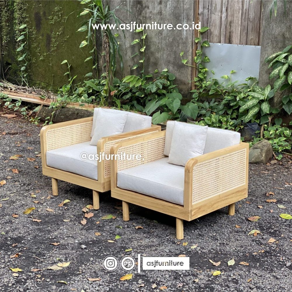 Kursi Sofa Teras Outdoor Jati Rotan Modern Minimalis