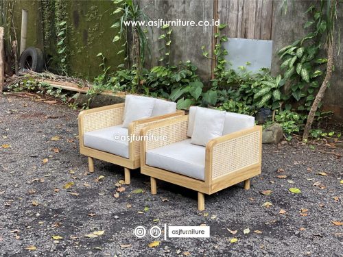 Kursi Sofa Teras Outdoor Jati Rotan Modern Minimalis