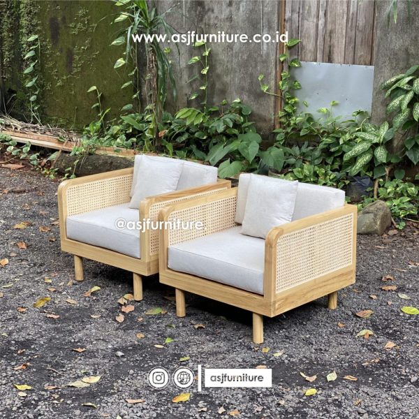 Kursi Sofa Teras Outdoor Jati Rotan Modern Minimalis