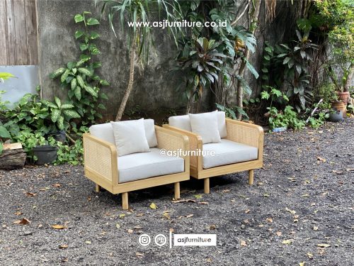 Kursi Sofa Teras Outdoor Jati Rotan Modern Minimalis