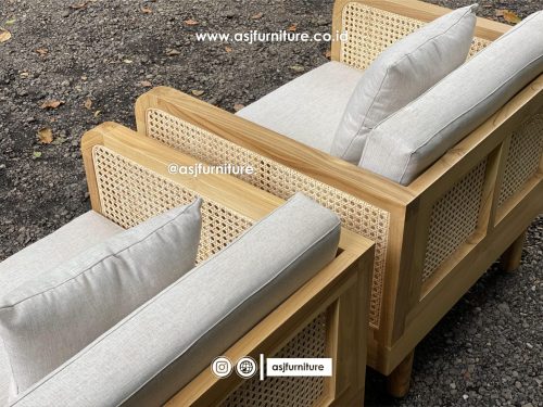 Kursi Sofa Teras Outdoor Jati Rotan Modern Minimalis
