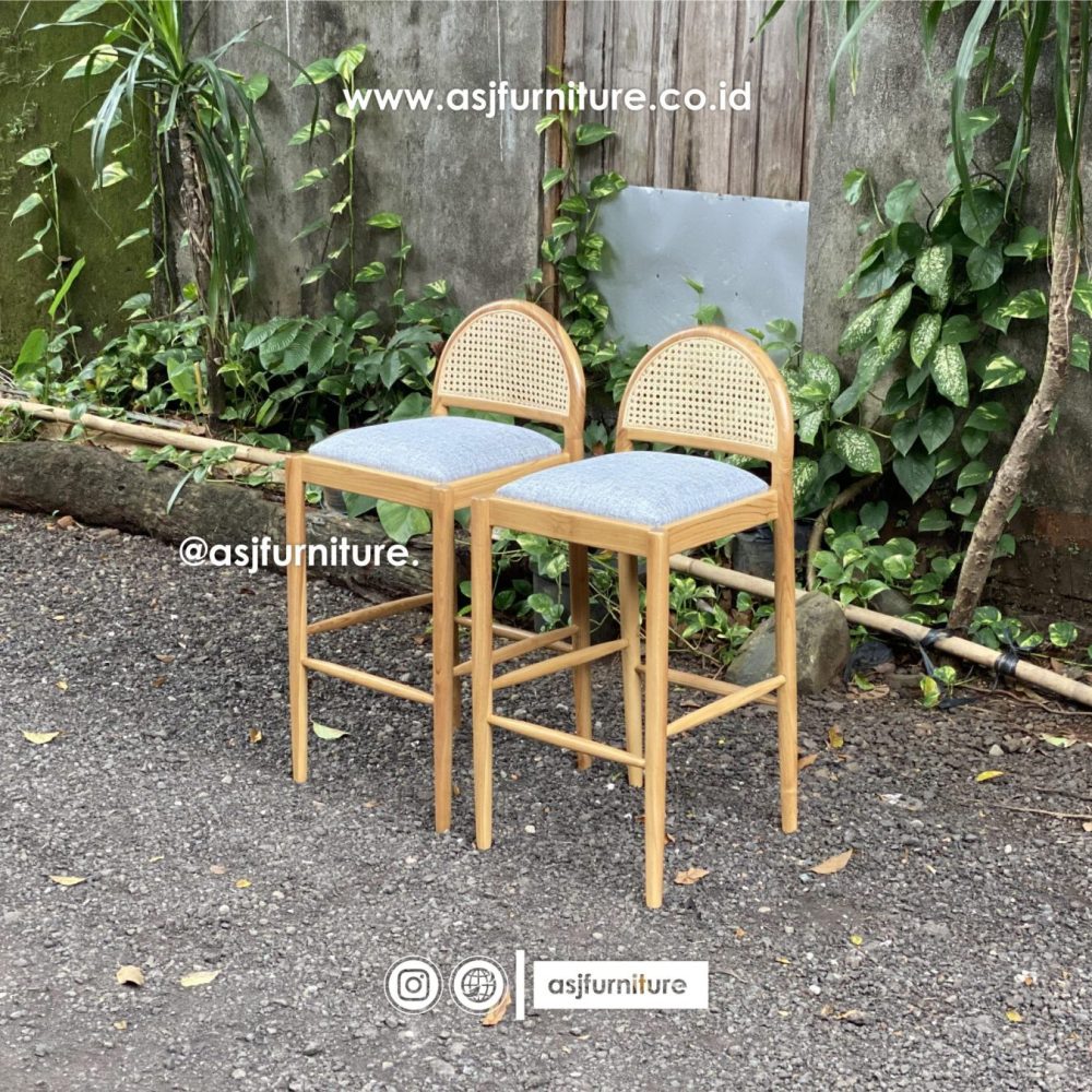 Kursi Bar Scandianvian Jati Rotan Modern Minimalis