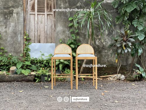 Kursi Bar Scandianvian Jati Rotan Modern Minimalis
