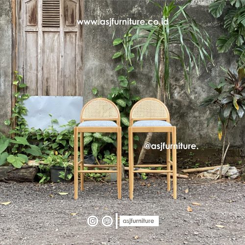 Kursi Bar Scandianvian Jati Rotan Modern Minimalis
