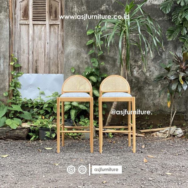 Kursi Bar Scandianvian Jati Rotan Modern Minimalis