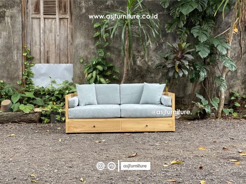 Kursi Sofa 2 Laci Jati Rotan Scandinavian Modern Minimalis