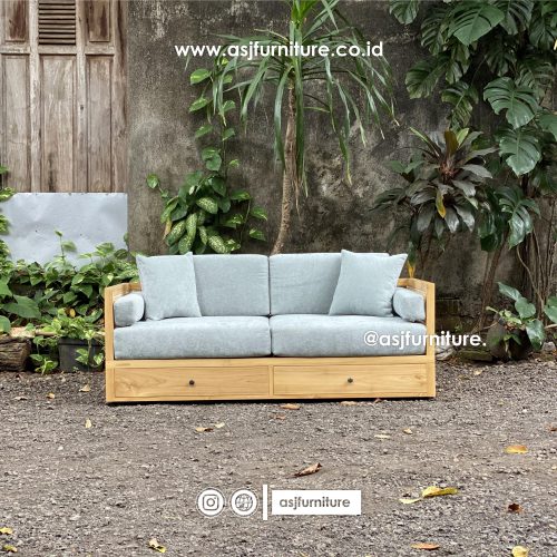 Kursi Sofa 2 Laci Jati Rotan Scandinavian Modern Minimalis