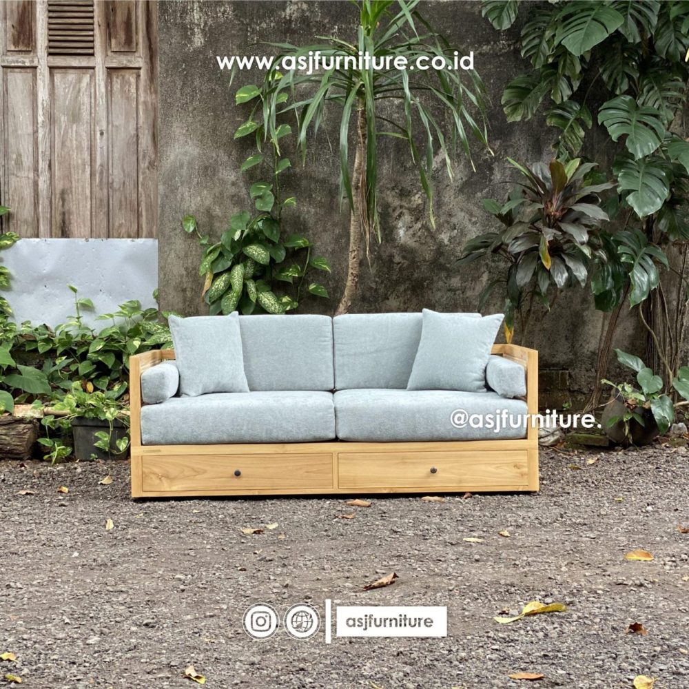 Kursi Sofa 2 Laci Jati Rotan Scandinavian Modern Minimalis