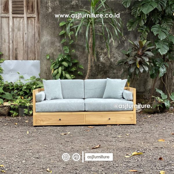Kursi Sofa 2 Laci Jati Rotan Scandinavian Modern Minimalis