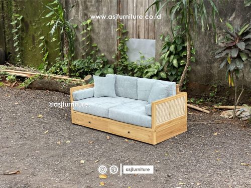 Kursi Sofa 2 Laci Jati Rotan Scandinavian Modern Minimalis Kursi Sofa 2 Laci Jati Rotan Scandinavian Modern Minimalis