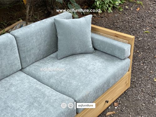 Kursi Sofa 2 Laci Jati Rotan Scandinavian Modern Minimalis