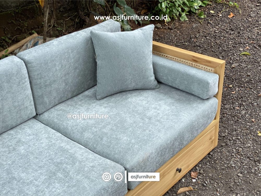 Kursi Sofa 2 Laci Jati Rotan Scandinavian Modern Minimalis