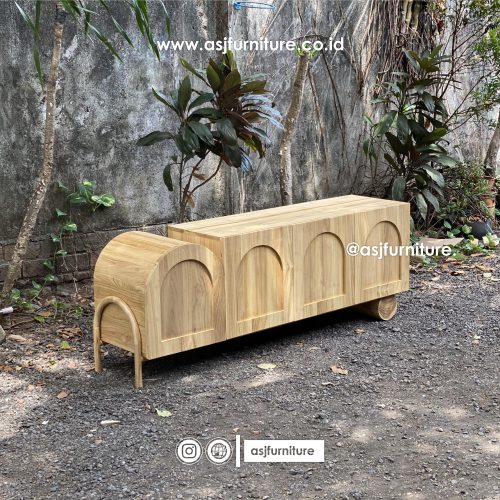 Meja TV Japandi Jati 4 Pintu Modern Minimalis